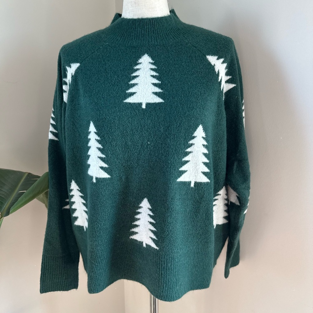 Cute Mock Neck Christmas Tree Sweater 1X